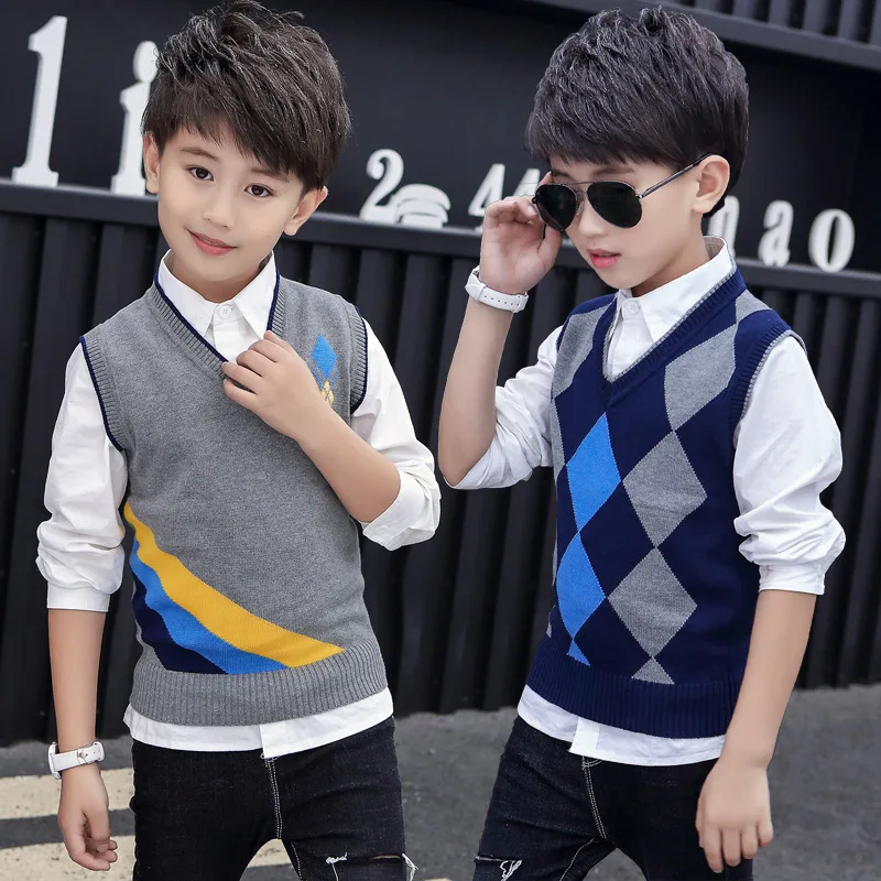 Children Boys Vests Autumn/Winter 100%Cotton Kids Knitted Outerwear Coat For Teen Big Boys 5-16 Years Waistcoat Dwq570