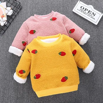 

Kids Winter Sweatshirt Toddler Boys Strawberry Thick Fleece Pullover Sweatshirt Tops Warm Outfits Baby Girls Clothes H1108