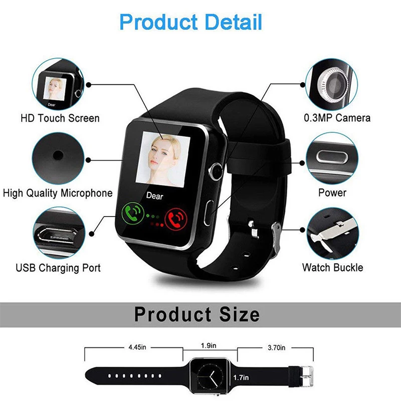 X6 Bluetooth Smartwatch камера Sim карта Браслет Сенсорный экран Шагомер Смарт часы для мужчин женщин Поддержка нескольких языков Pk A1 Iwo8