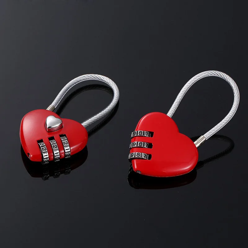 Lovely Heart ожерелье с Форма путешествия Чемодан замки Для женщин 3 цифра кодовый замок для влюбленных, аксессуары для путешествий, рюкзак Стальная проволока замок