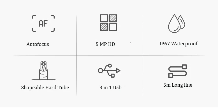 WiFi 5MP HD 3 в 1 эндоскоп объектив камеры 6 светодиодный IP67 Anto focus 5,0 мегапикселей 5 м промышленная Инспекционная камера для android pc