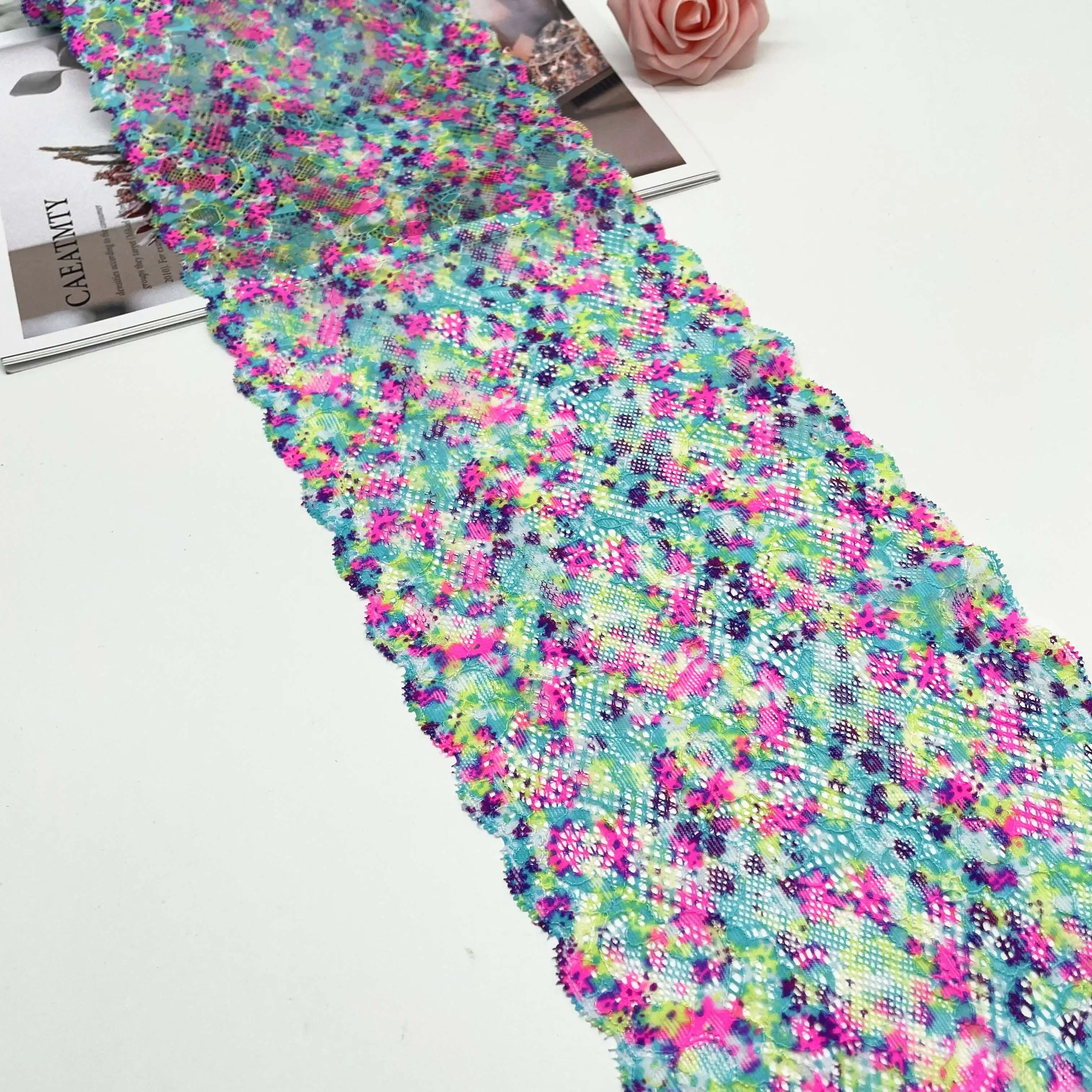 3y/lot 7 - 8 7/8 inch Colorful Mix Elastic Stretch Lace trim 1