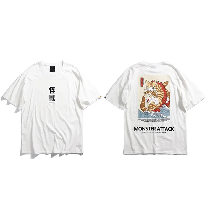 Забавная футболка в японском стиле Харадзюку, Мужская футболка в стиле хип-хоп, уличная одежда, летние футболки с коротким рукавом, хлопковые топы, футболки - Цвет: B31A523 White