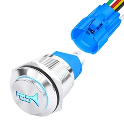 DaierTek Stainless Steel 16mm LED Horn Button Switch - 12V Momentary Push Button for Automotive and Marine Applications (Horn Button)