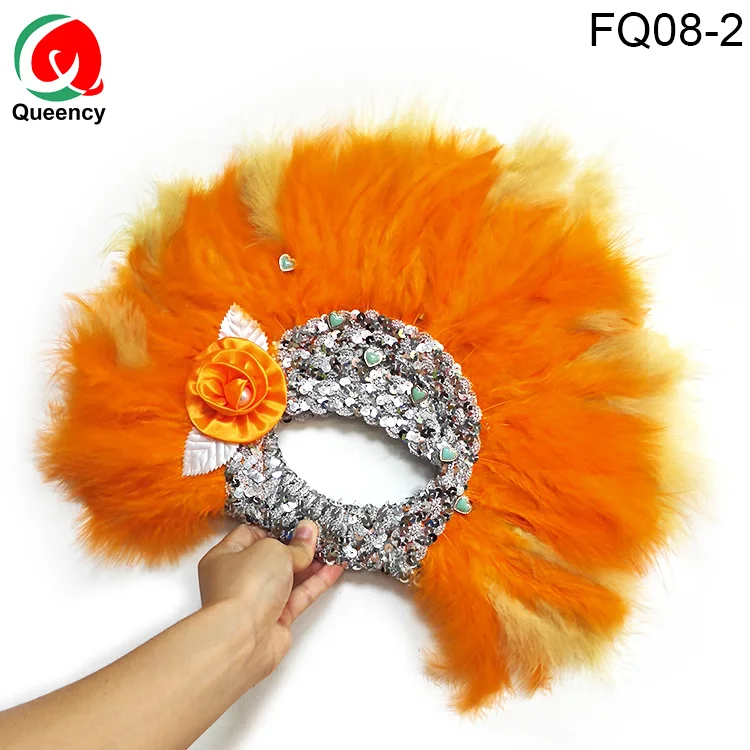 FQ08-2 FQ08 DHL-5Pcs/мешок перо ручные вентиляторы Нигерия танцы ручной вентилятор с 3d цветок и sequince вечерние поставки декор свадебный подарок - Цвет: FQ08-2