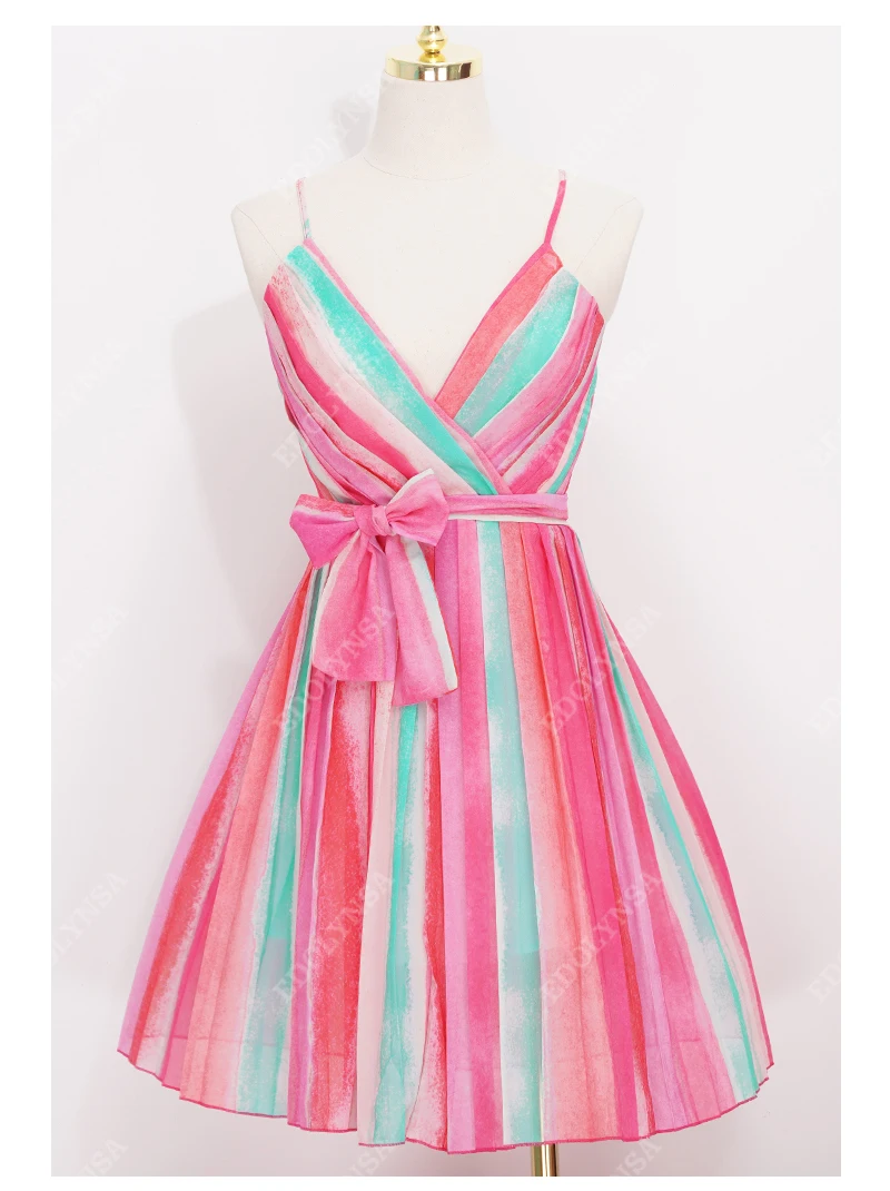 2020 Pink Bohemian Tie-dyed Bikini Cover-ups Sexy Spaghetti Strap Summer Beach Dress Chiffon Tunic Women Swimsuit Cover Up A401