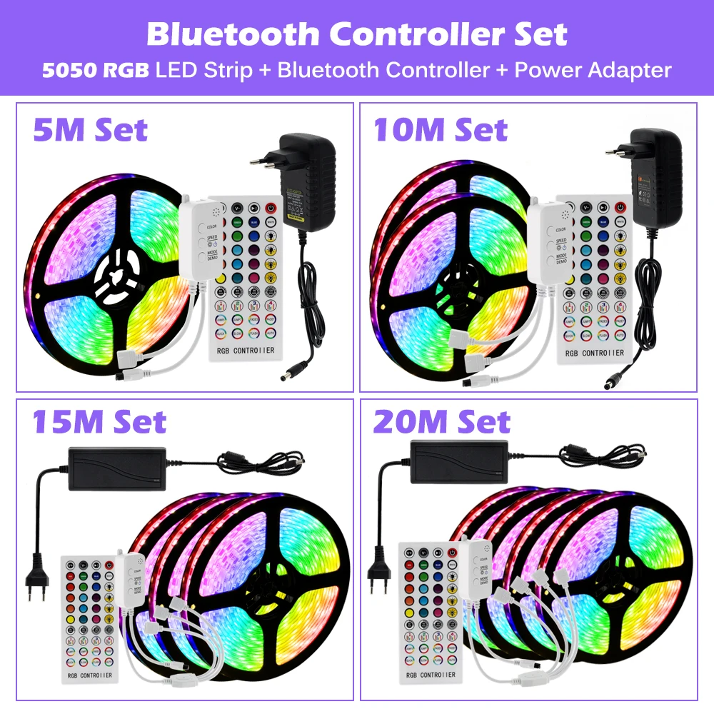 Светодиодная лента RGB 5050 2835 гибкая светодиодная 10 м 15 20 12 В + адаптер питания