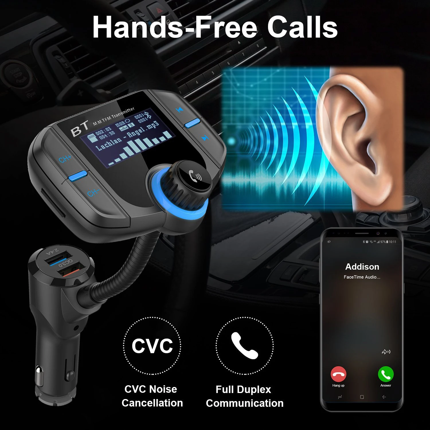 Автомобильный fm-передатчик с 1,7 дюймовым дисплеем обновленный BT70 Bluetooth передатчик Quick Charge3.0 беспроводной fm-модулятор