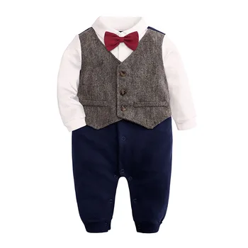 

Baby Jumpsuit Autumn Gentleman Clothing Newborn Cotton Clothes Infant Long Sleeved Rompers Boys Bow Tie Climbing Outwear 0-24M