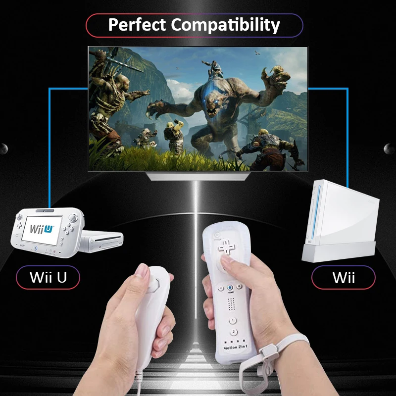 2 in 1 For Nintendo Wiimote Built in Motion Plus Inside Remote Gamepad Controller For Wii Controller For Wii remote and nunchuck