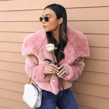 

Faux fur winter pink coat women Long sleeve soft autumn short female jacket fur coats Casual thick ladies warm overcoats