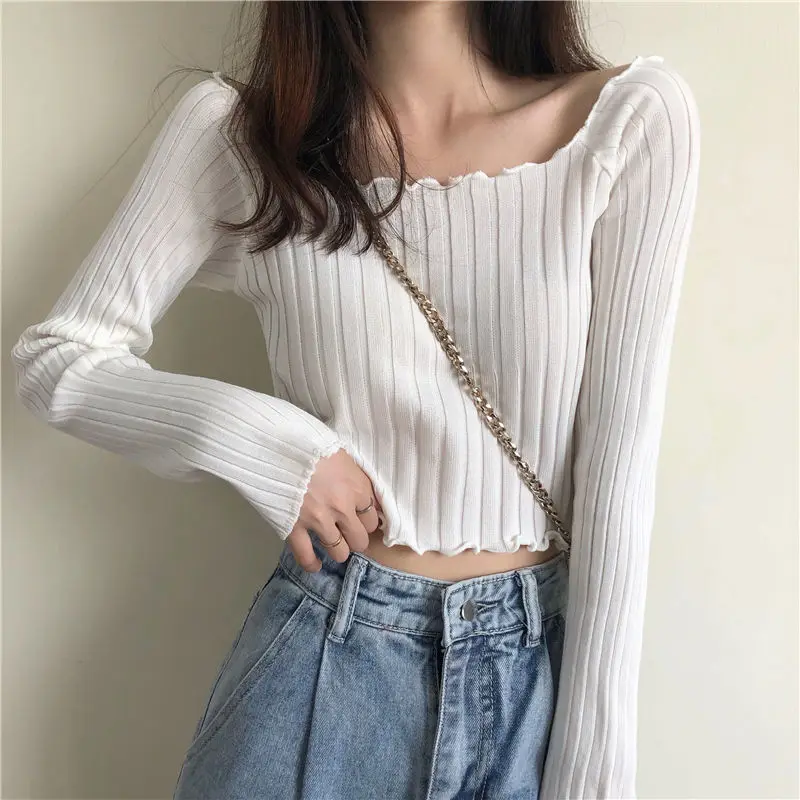 LONG SLEEVE CROPPED KNIT TOP