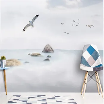 

Large 3D wallpaper mural custom Nordic modern cloud sea landscape sea and sky front line background mood mural
