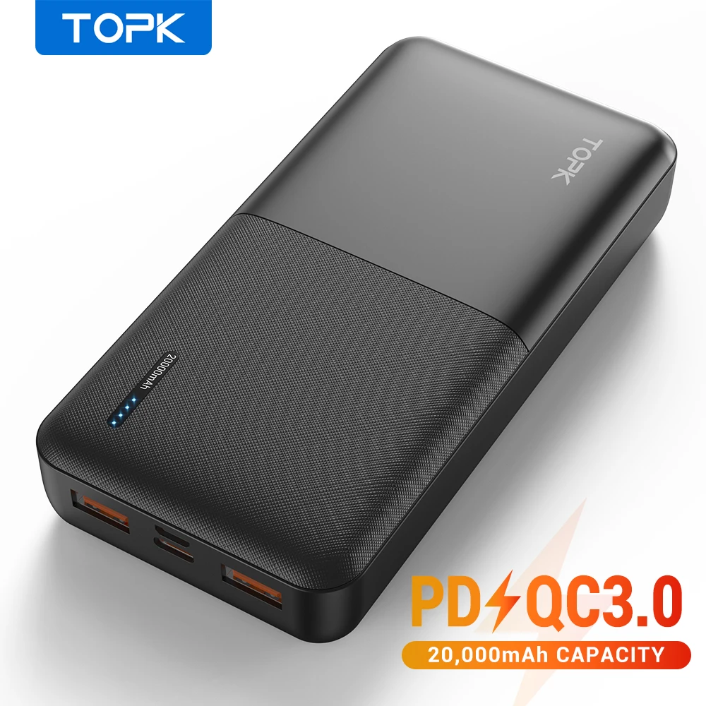 TOPK-Batería externa para móvil, cargador portátil de 20000 mAh, USB tipo C, PD, carga rápida 3.0