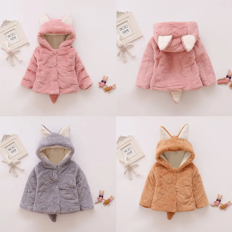 Infant Girls Newborn Clothes Fur Coats Autumn Winter ThickJackets Girls Warm Hooded Outerwear Coat Baby Cute Rabbit Playsuit