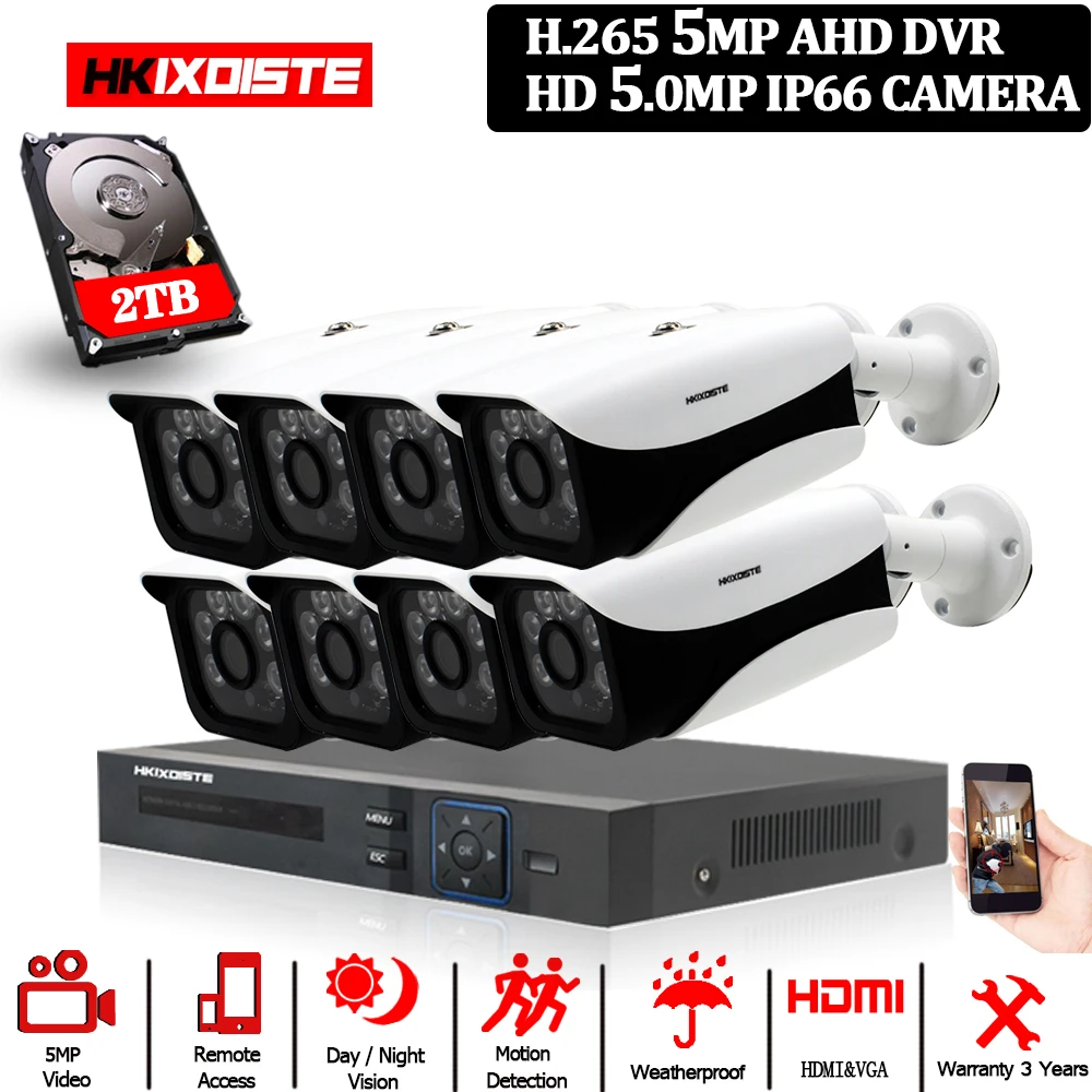  H.265 8 Channel 5MP DVR Kit CCTV Security System 8PCS 5.0MP SONY HD 5 in 1 Camera Room/Street P2P V - 4.00024E+12