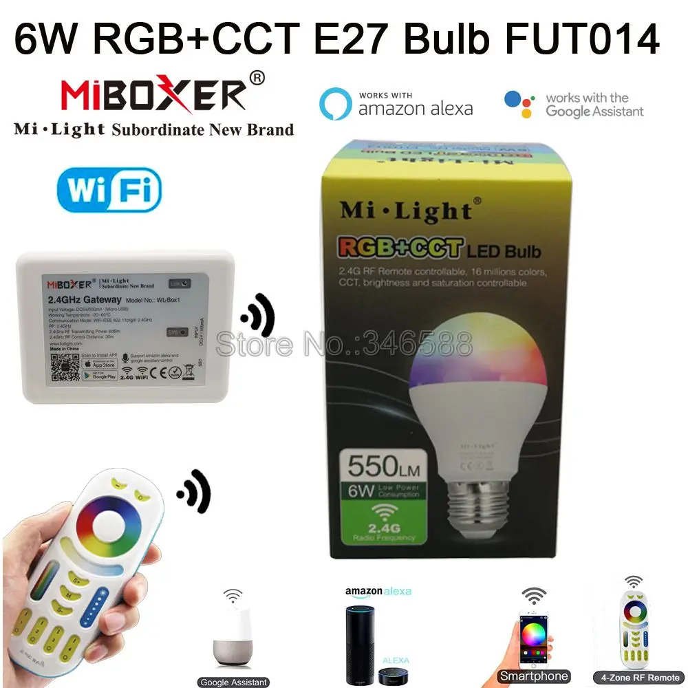 4x milight 6 Вт E27 RGB + CCT затемнения светодиодные лампы AC110V 220 В fut014 + 1x Wi-Fi ibox1 лампа + 1x2.4 г Беспроводной 4-зоны сенсорный пульт