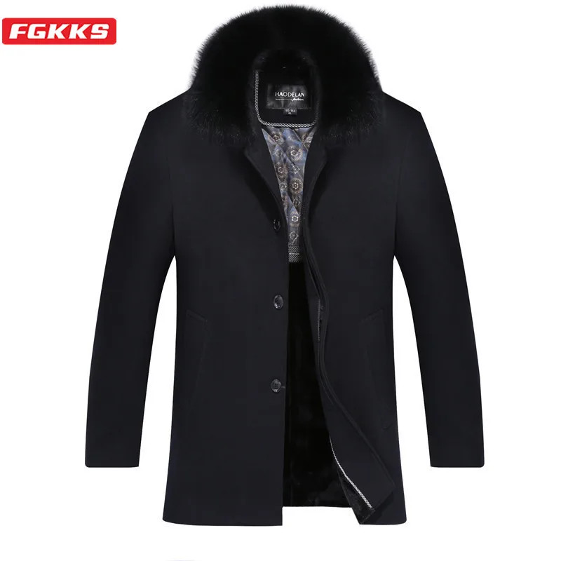 FGKKS Winter Brand Men Wool Blend Coats Men's High Quality Fashion Wool Overcoat Thick Warm Fur Collar Wool Coat Male FGKKS Winter Brand Men Wool Blend Coats Men's High Quality Fashion Wool Overcoat Thick Warm Fur Collar Wool Coat Male