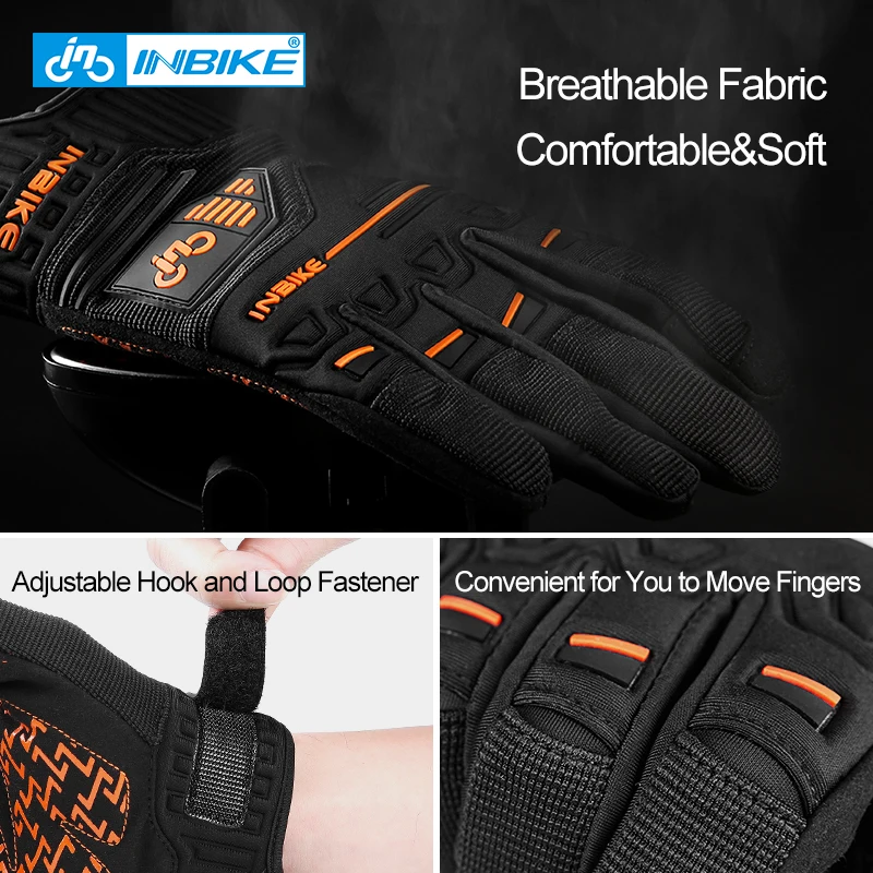 INBIKE MTB Bike Gloves Full Finger Thickened Pad Shockproof Breathable Road Bicycle Gloves Men Women Sport Cycling MC030