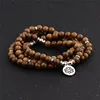 Multicouche 108 perles de bois Lotus OM Bracelet tibétain bouddhiste Mala bouddha breloque chapelet Bracelet Yoga en bois pour femmes hommes bijoux ► Photo 3/6