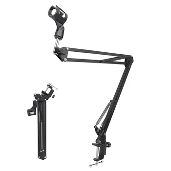 

pie de microfono Aluminium Alloy Black Strengthen Condenser Microphone Table Mounting Stand Mic Damping Hanging Arm Bracket NEW