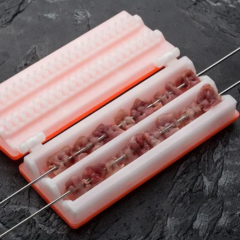

YOMDID 1pc Food Grade PP Barbecue Skewers Machine Double Row Kebab Skewer Wear Meat Vegetable String Tool Kitchen Stuff BBQ