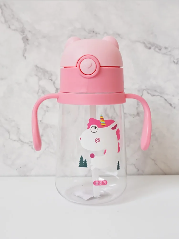 Cartoon cute sippy cup baby children learning to drink cup strap handle kindergarten drinking cup anti-fall handle cup