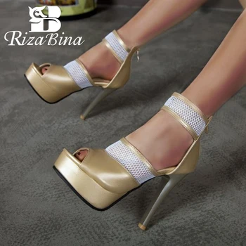 

RizaBina Size 33-50 Women Sandals Shoes Fashion Peep Toe Hollow Out Summer Shoes Women Sexy Thin High Heels Platform Footwear