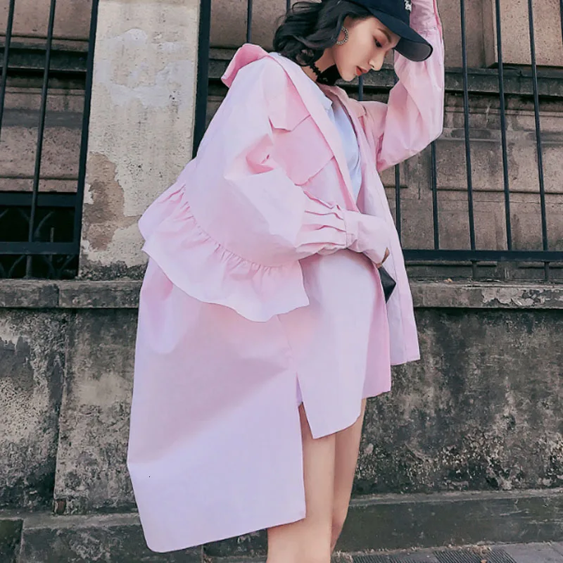 2019 Summer Antumn New Fashion Tied Sunscreen Coat Turn-down Collar Ruffles Pockets Loose Long Sleeve Women Shirt D309 |