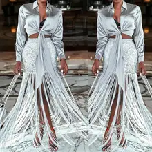 Юбки женские модные одноцветные элегантные Прошитые с бахромой, расшитые блестками Лоскутные нестандартные юбки сексуальные юбки карандаш Jupe Femme