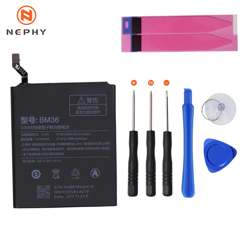 Nephy аккумулятор для телефона BN31 BN36 BM36 BM49 BM50 для Xiaomi mi A1 A2 5X 5S 6X Max 2 Red mi S2 Примечание 5A Pro инструменты для ремонта