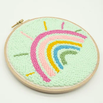 

Rainbow Pattern Embroidery Kit Threads Sewing Cross Stitch Punch Needle DIY Craft Home Decor Needlework With Hoop Gift Beginners