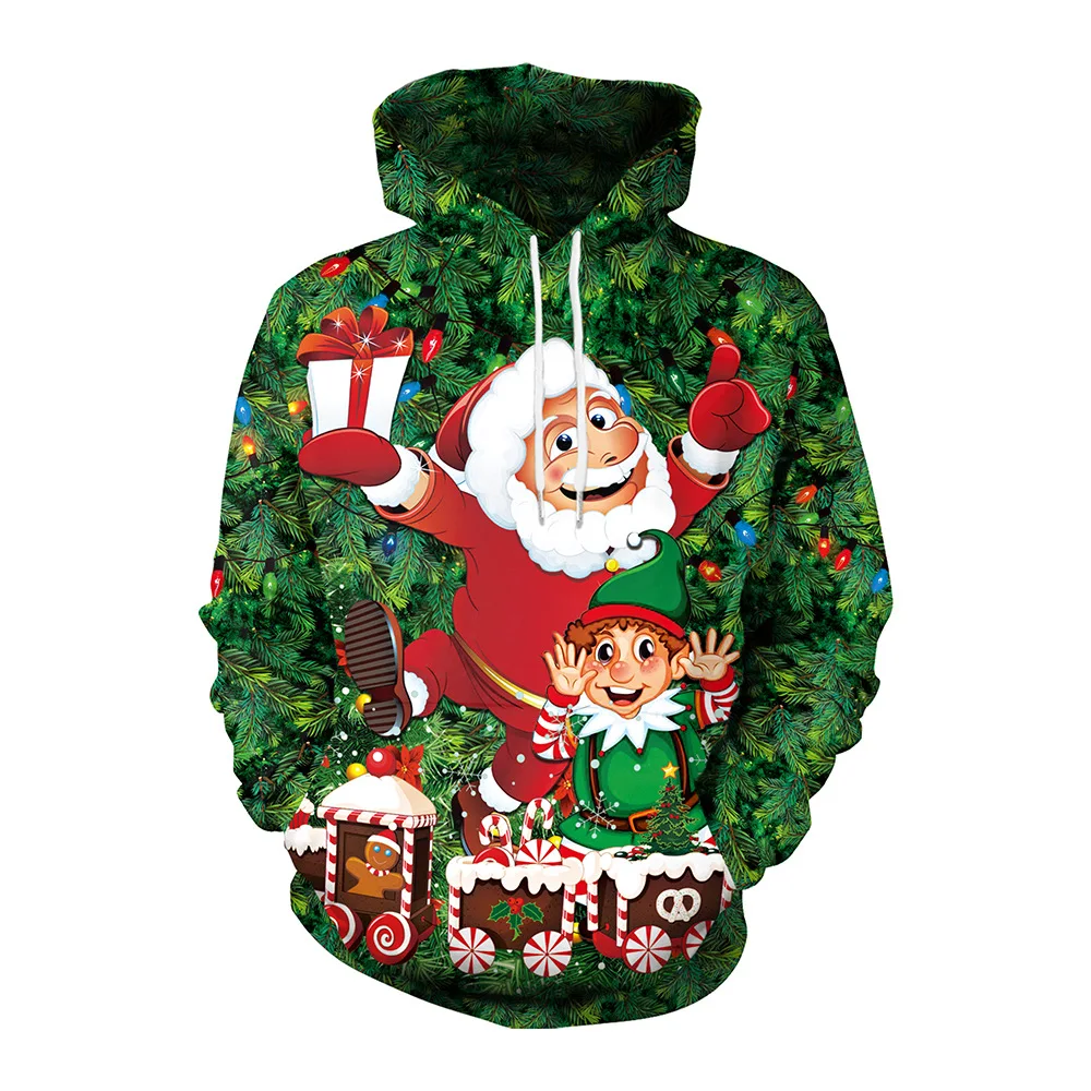 

Christmas Sweatshirts Santa Claus Printing Hoodies Pullover Women Hooded Green Tops Christmas Street Parade Costumes