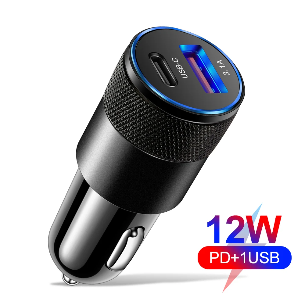 USB Quick Car Charger 12W 3.1A Type C PD Fast Charging Phone Car Adapter For iPhone 13 12 11 Pro Max Xiaomi Samsung Huawei Honor car port charger