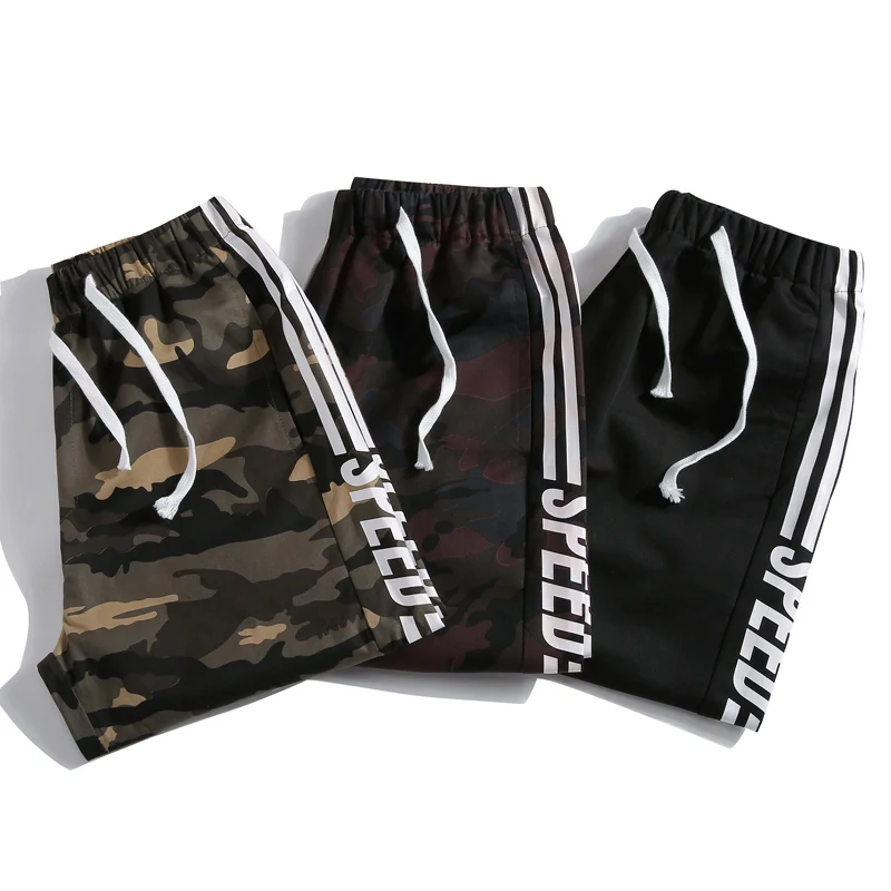 Летние Новые повседневные камуфляжные шорты большого размера с буквенным принтом, свободные пляжные спортивные шорты для бега, домашние повседневные шорты, мужская одежда