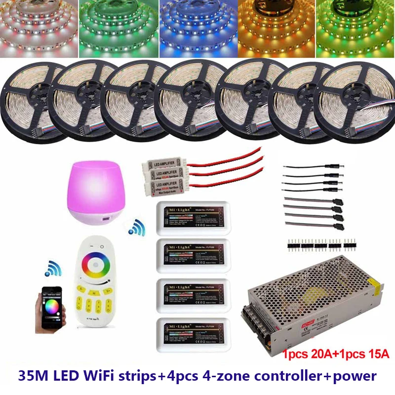 Светодиодная лента 20 м 25 30 40 5050 RGB RGBW 60 светодиодный одов/м + 4 зонная Mi Light пульт
