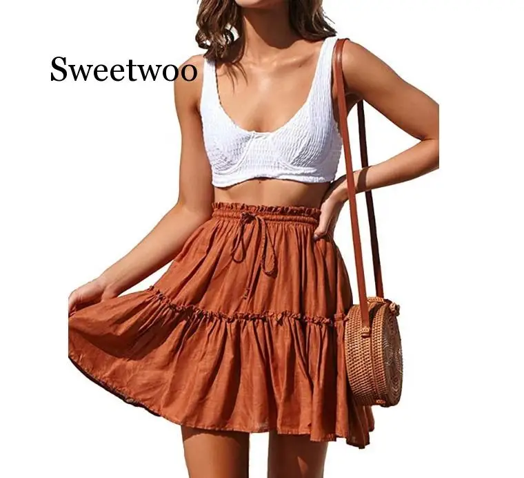 Skirt for Women Sexy Fashion High Waist Broken Flower Half-length Skirt Printed Beach A Short Mini Skirts New 2020