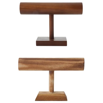 

2Pcs Wood Display Watch/Bracelet Jewelry Display Stand Holder Bracelet Necklace Jewelry Display Stand - Charcoal & Brown