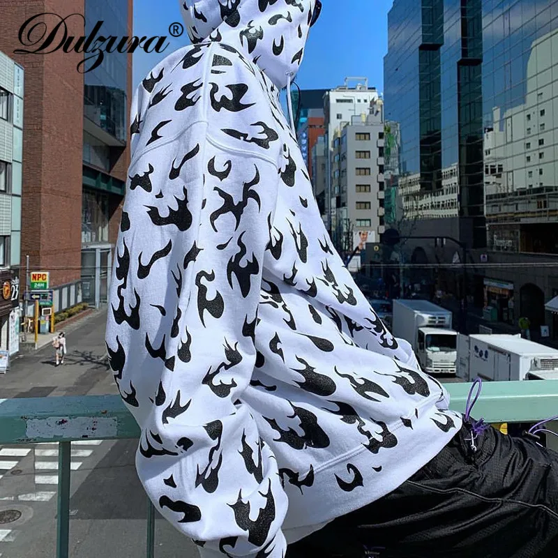 Dulzura 2019 осенне зимняя женская толстовка с капюшоном в виде пламени пуловер