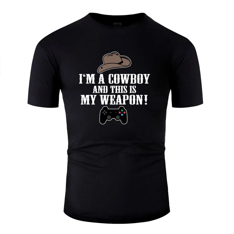 Crazy Cowboy с контроллером, игры, консоль Футболка мужская Юмористическая мужские футболки с круглым вырезом мужские