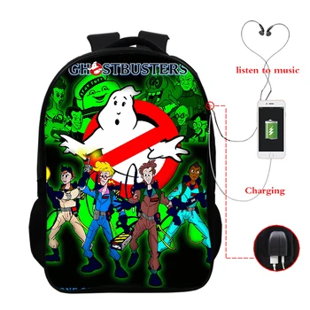 

16inch USB Backpack Kids Ghostbusters School Bags for Teenage Girls Laptop Backpack Men Kawaii Back Pack Rugzak Jongens Bookbag