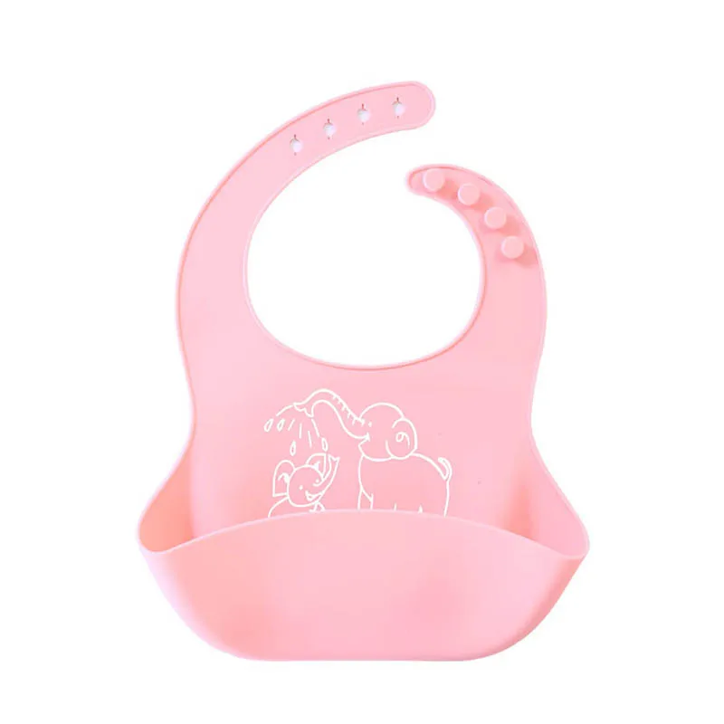 Водонепроницаемые мягкие детские силиконовые нагрудники с мультяшным принтом животных, регулируемые детские нагрудники для мальчиков и девочек, детские вещи - Цвет: pink1