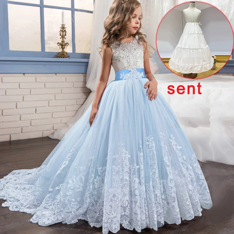 Light Blue Зимнее платье подружки невесты с подкладкой; элегантные Детские платья для девочек; детское торжественное платье принцессы для девочек на свадьбу - Цвет: Light Blue