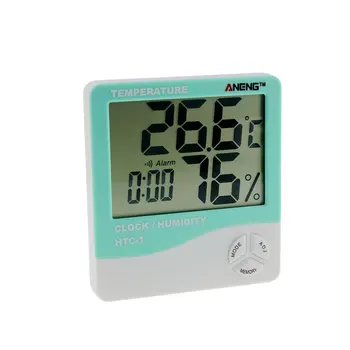 

2018 HTC-1 Indoor LCD Electronic Digital Temperature Humidity Meter Digital Thermometer Hygrometer Alarm Clock Weather Station
