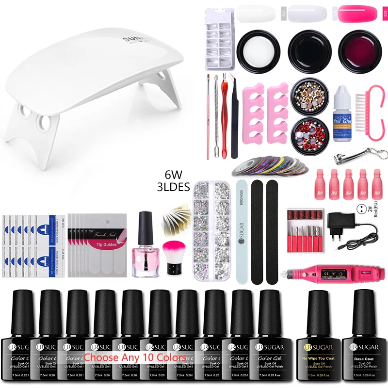 Conjunto de Gel de Unha com Qualquer Conjunto da Lâmpada Broca do Unha Arte do Unha Extensão do Prego Cores Unha Polonês Conjunto Kit 36 w uv Elétrica Conjuntos 10 - 20 Gel 11 kit 36 w uv conjunto da lâmpada