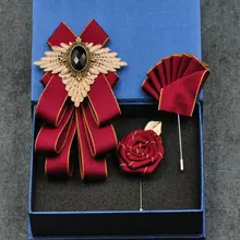 Элегантный мужской и женский деловой Галстук Свадебная вечеринка сплав броши галстук-бабочка Набор Полосатый носовой платок Карманный квадратный ленточка с бантиками