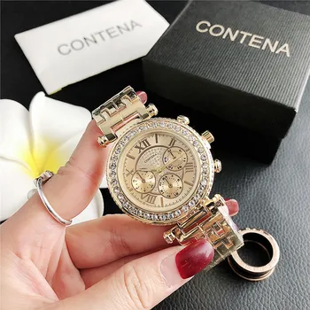 

New fashion diamond small dial watch three eyes ladies factory direct sales