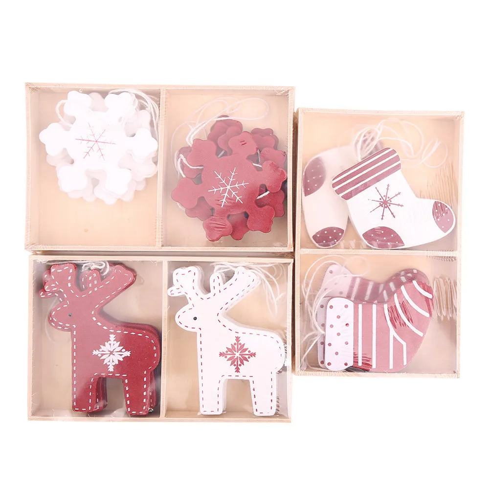 Merry christmas diy pendant box mini xmas tree bells decoration Wood Christmas Hanging Ornament Decor Christmas Pendant#20