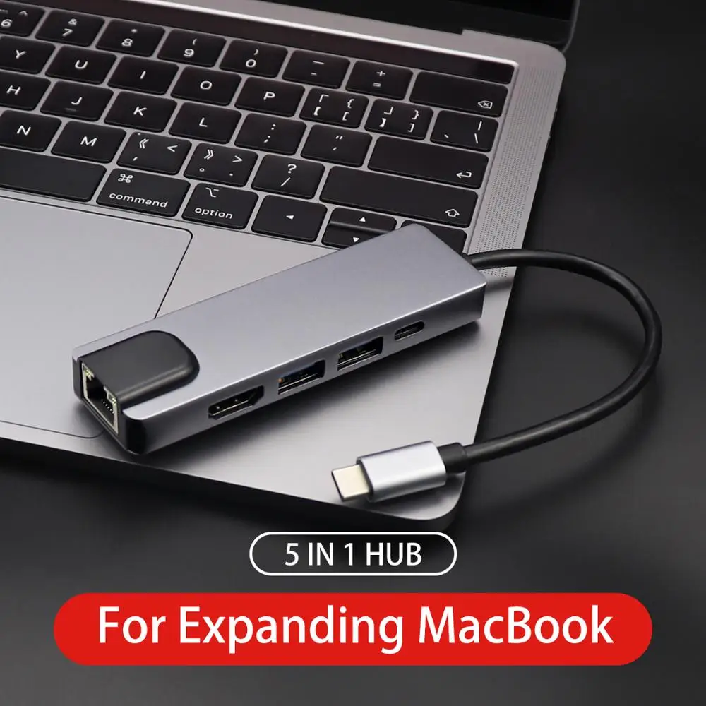 USB-концентратор тип C к RJ45 HDMI USB3.0 5 в 1 usb-хаб для Macbook | Электроника