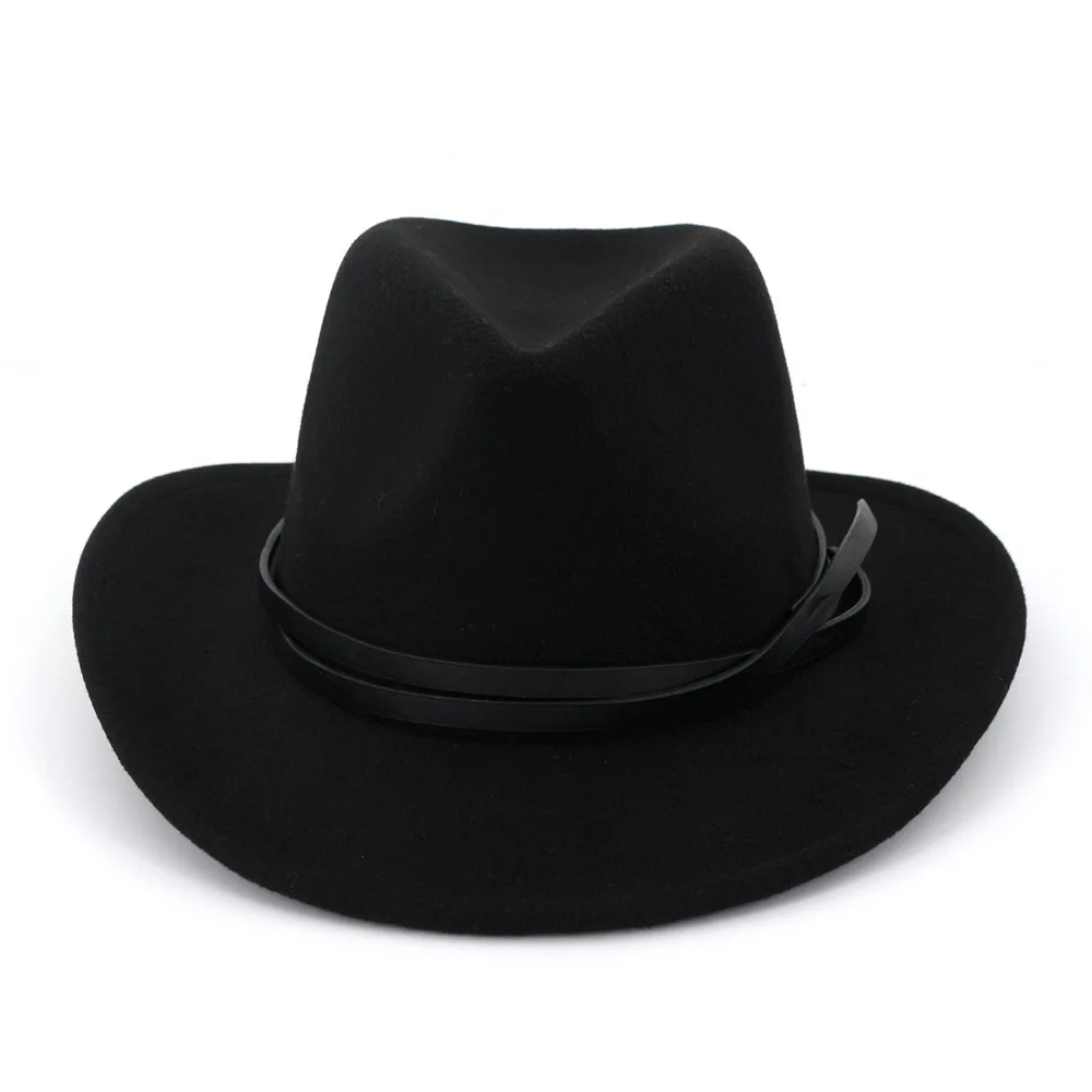 Autumn And Winter Solid color brimmed hat Travel cap Fedoras jazz hat Panama hats for women and girl 53 - Color: Black